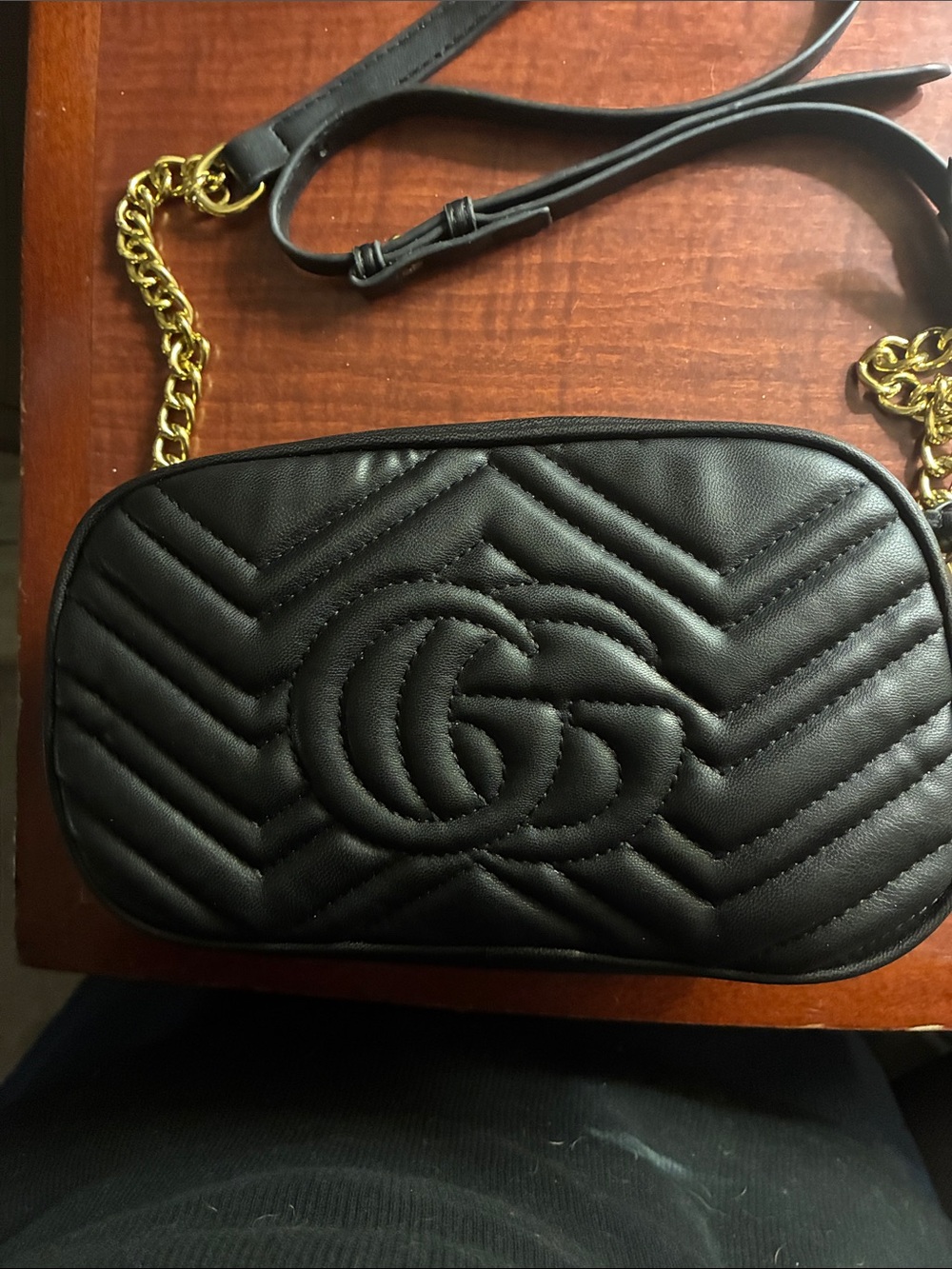 Black Quilted Crossbody Marmont Bag with Gold Chain Strap